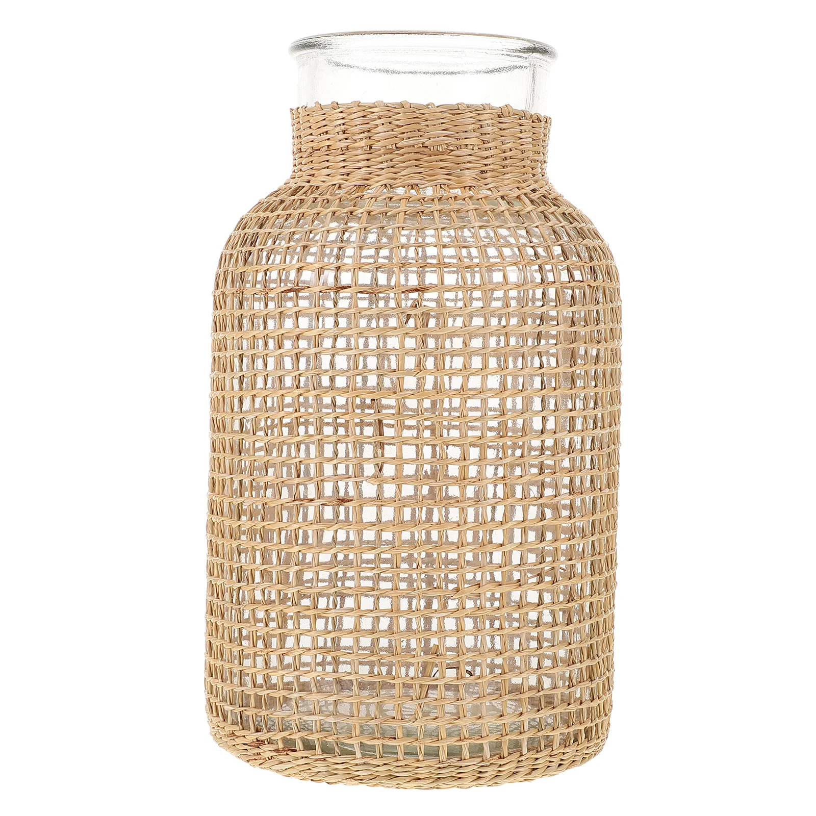 

Woven Glass Dried Flower Vase Rattan Rustic Style Decorative Vase Table Centerpiece Home Office Floral Arrangement Holder