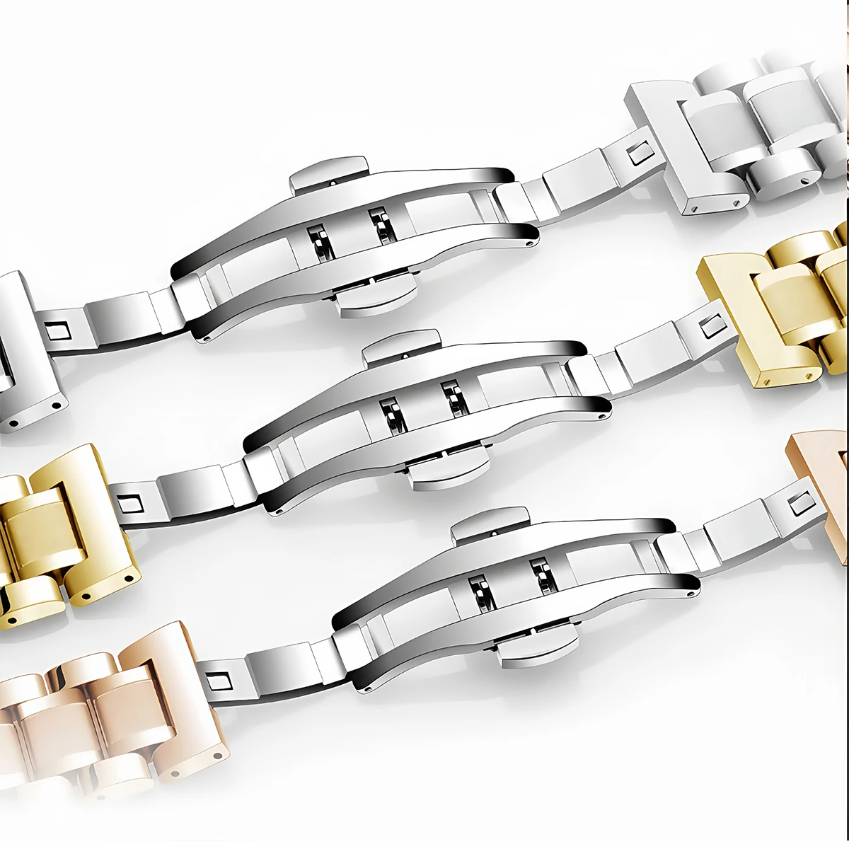 Edelstahl-Uhrenarmband-Schnalle Uhrenarmband-Schmetterlingsverschlüsse Faltschließe Doppeltgepresste Polierte Knopf-Uhrenzubehör – Detail 2