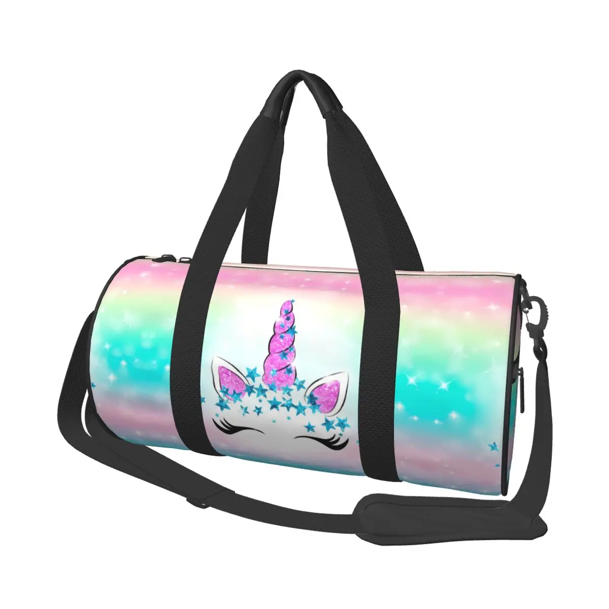 Happy Birthday Unicorn Sport Bags Pinkl Girl with Shoes Gym Bag Portable Couple Pattern Handbag Swimming Funny Fitness Bag