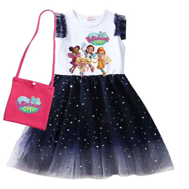 AIAI 2025Butterbeans Cafe Girls Dresses Kids Butterbean Princess Clothess Cosplay Costume Children Fly Sleeve Casual Dress Bag - view 3