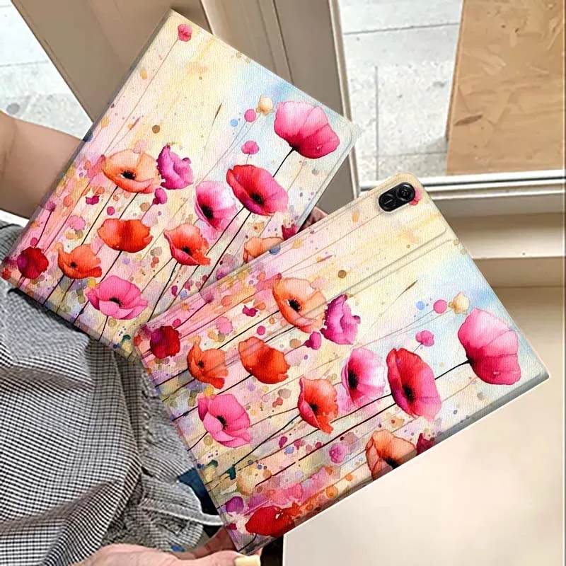 

Watercolor Poppy Flower Painting Tablet Case For Huawei MatePad M5 T5 SE 11 Pro Honor Tab 5 V7 V8 X9 GT 10.1 10.8 Inch