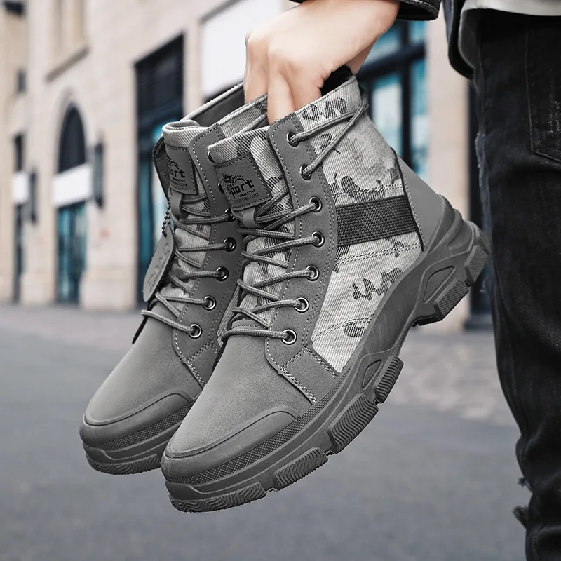 Stivali alti da uomo Stivali mimetici da deserto all'aperto Stivaletti di tela traspiranti Stivaletti da lavoro alla moda Sneakers alte con lacci
