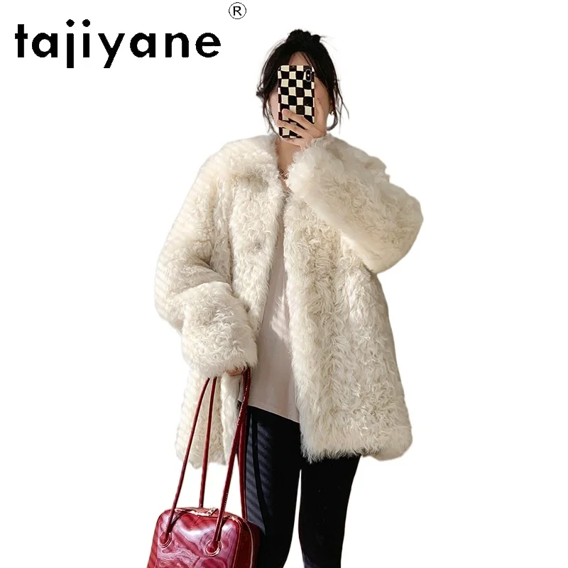 

TAJIYANE 100% натуральная тосканская шерсть, двусторонняя шуба из овчины, женская шикарная шуба с отложным воротником, зимняя одежда 2025 шуба