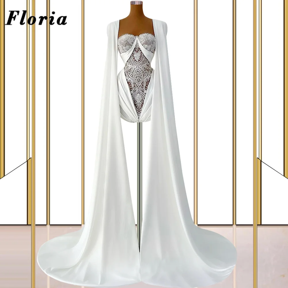 Floria Oriente Médio Branco De Cetim Vestidos De Noite Custom Made Cape Mangas Beading Vestidos De Noite Para Festa De Casamento Mulheres Vestido De Baile