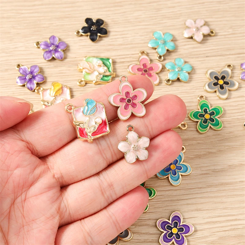 10 Stück Niedliche Bunte Emaille-Blumenanhänger für Schmuckherstellung, Halsketten, Ohrringe, Armbänder, DIY-Bastelzubehör – Detail 1