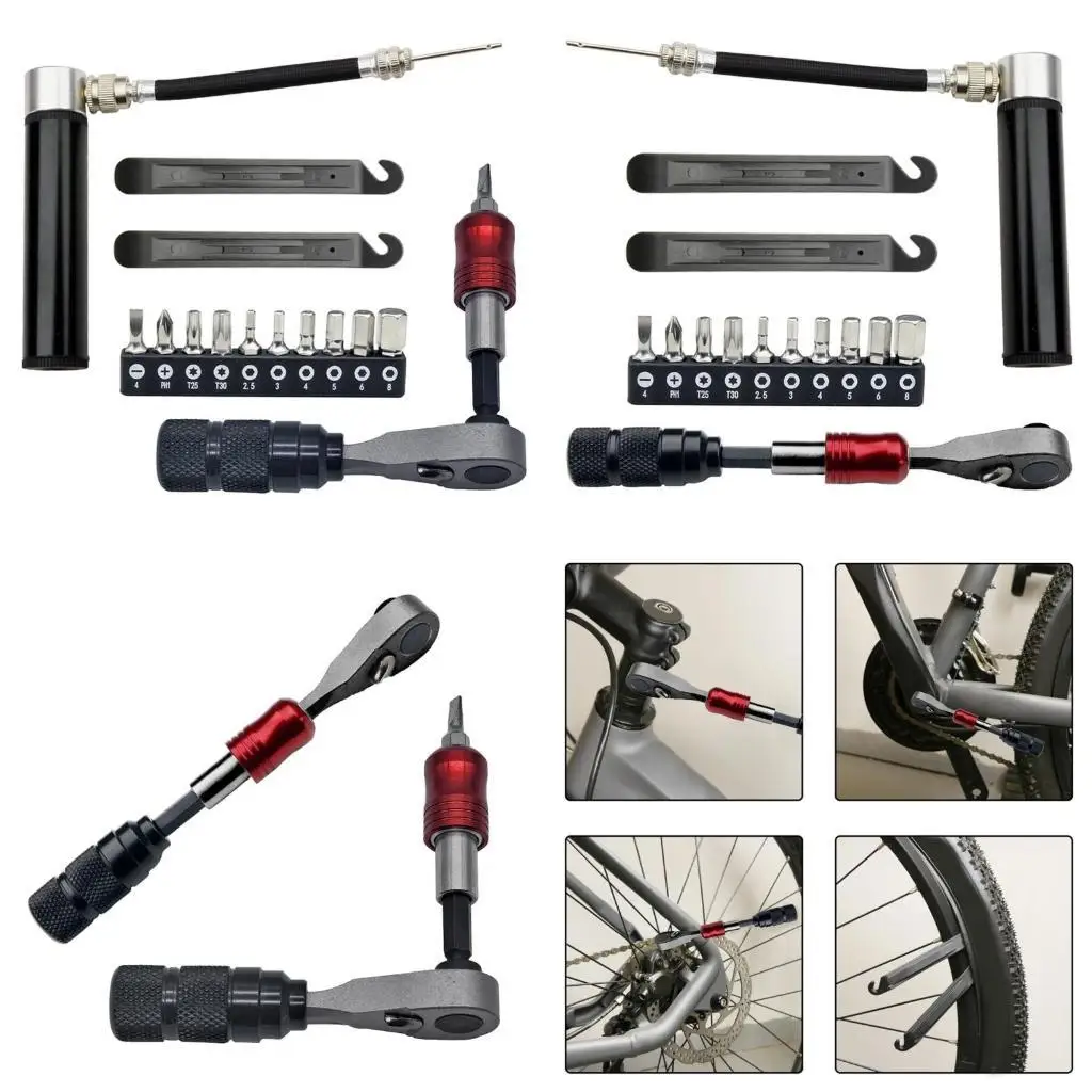 

R6FE Multifunctional Bike Repair Tool Ratchet Wrench Set Tire Levers Tire