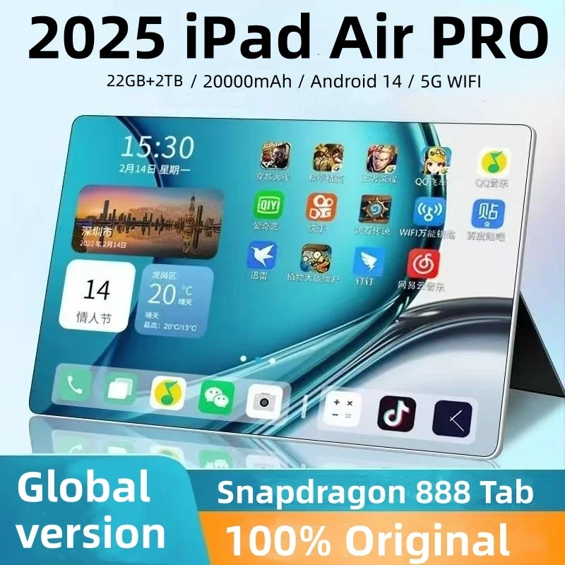 اللوحي الأصلي iPad Air Pro 12 بوصة 22 جيجابايت رام 2 تيرا بايت ROM اللوحي أندرويد 14 الأساسية الوسادة اللوحي هاتف الكمبيوتر المزدوج واي فاي اللوحي أندرويد taipbl