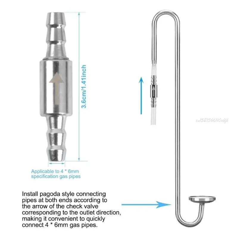 27RB 2PC水槽チューブ用のステンレス鋼エアバルブCO2レギュレーターチェックバルブ