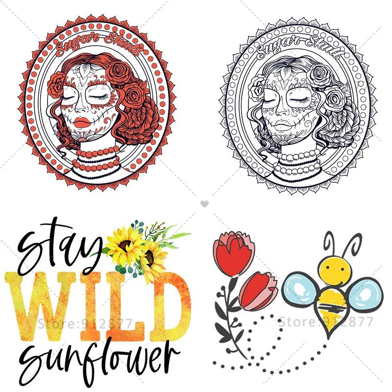 Jacket patches Go Hiking Bear Sugar Girl Face Skull Let's Wander Camping Sports Outdoor Kids Iron On Patches