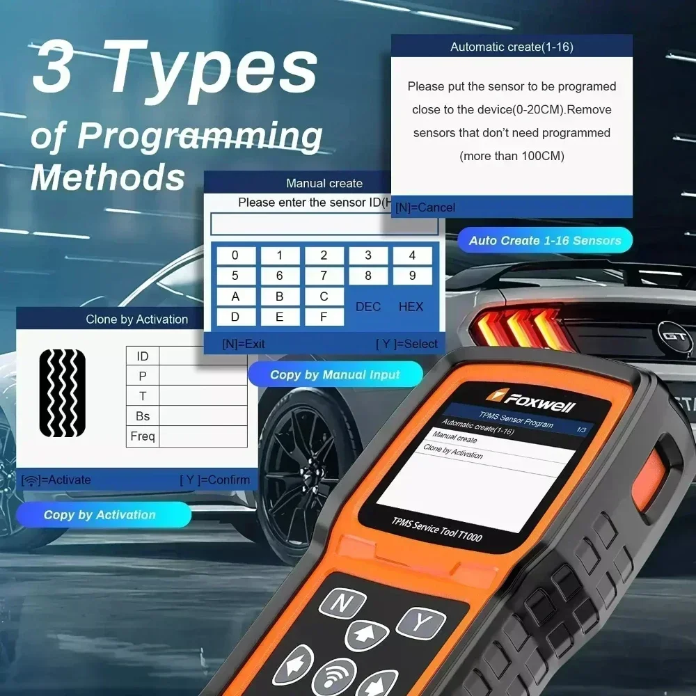 New Foxwell T1000 FOB Tire Pressure Detector Auto Tester TPMS Sensors Programming Activate Check RF Key Tire Sensor Key Tester +