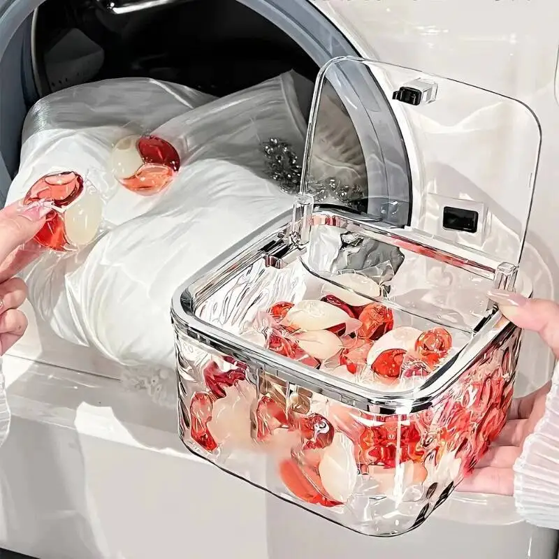 

Powder Container With Lid Pods Organizer Washing Capsules Holder Laundry Room Desktop Storage Box