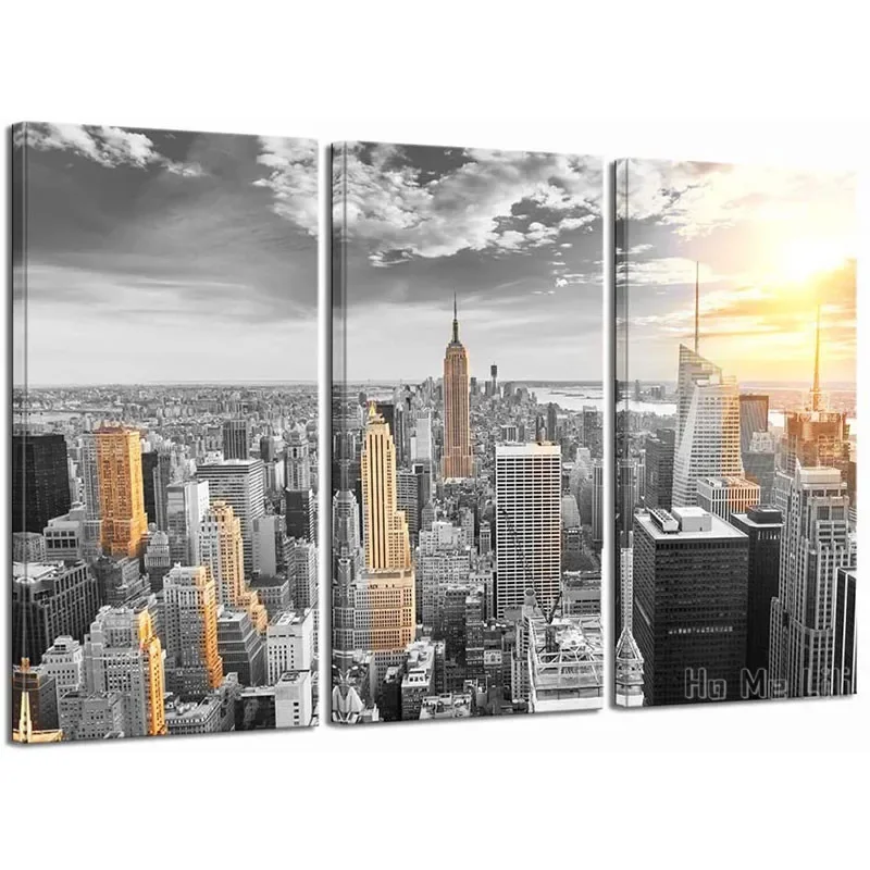 Canvas By Ho Me Lili Wall Art Empire State Building At Gold Sunset Poster Print Modern Cityscape Painting For Room Office Decor