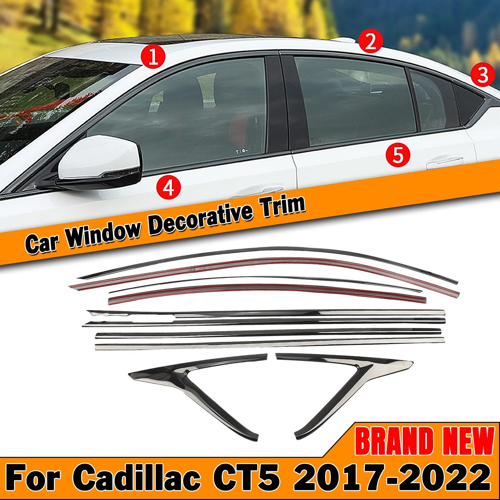 10PCS Car Exterior Window Trim Weatherstrips Seal Strip Cover Molding Gasket Sticker For Cadillac CT5 2017-2022