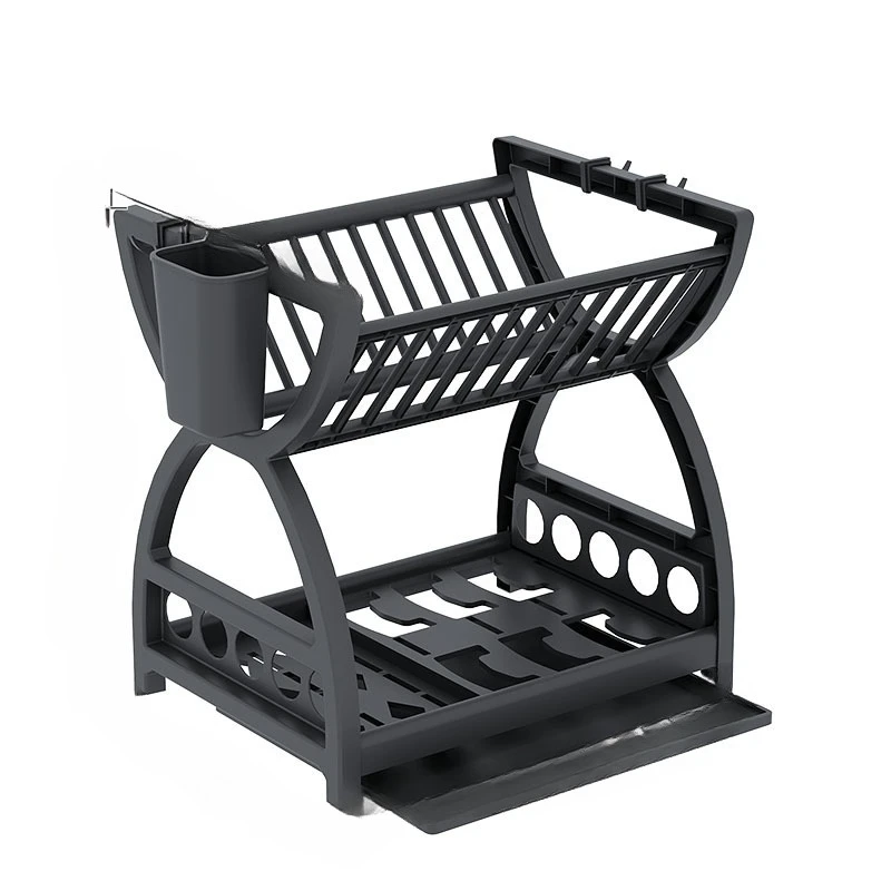 Plastic Kitchen Shelf Dish Drain Bowl Rack Multifunctional Cupboard Dish Chopsticks Plate Knife Storage Box Double Layer