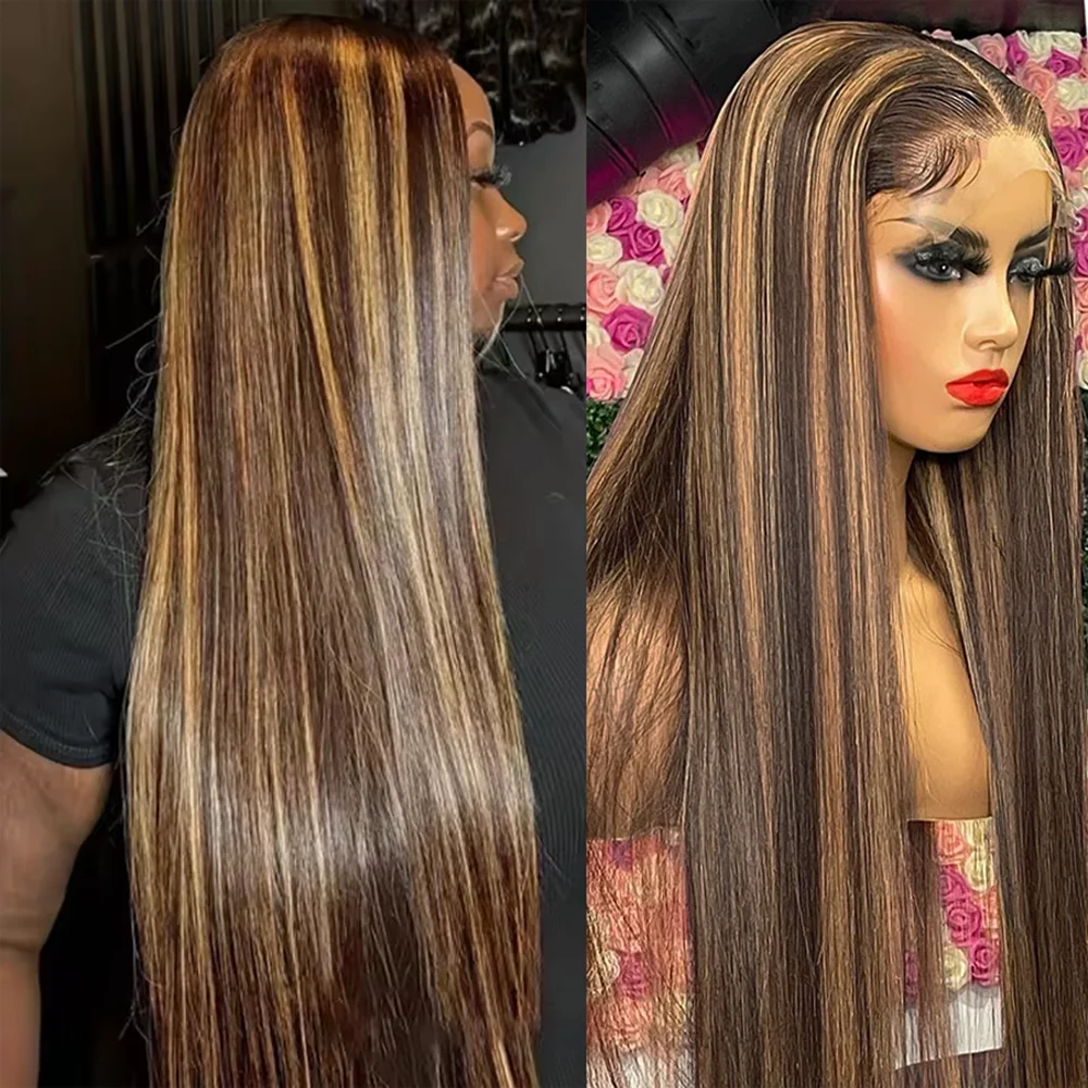 

Highlight Wig Human Hair Lace Front Wig 52Inch Bone Straight Brazilian 13X6 Lace Frontal Wigs For Women Pre Plucked 200 Density
