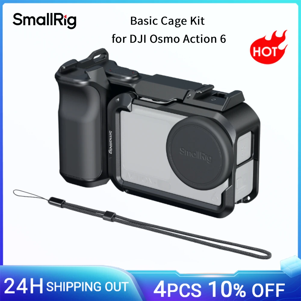 

Базовый комплект кейджей SmallRig для DJI Osmo Action 6, рукоятка для уличной съемки с силиконовой крышкой для объектива, адаптер для холодного крепления и крепления затвора