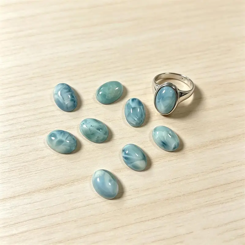 1PC 3x5-13x18mm Larimar Oval Cabochon Beads No Hole Polished Flat Back for Necklace Pendant