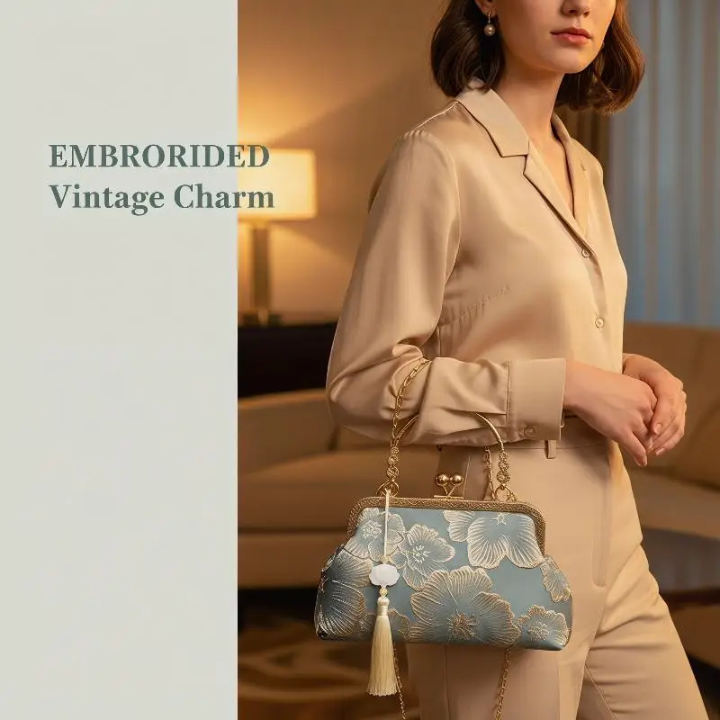 Chinese Style Embroidered Shoulder Bag Elegant Handbag Retro Small Square Bag Wedding Party Luxury Designer Women Evening Clutch