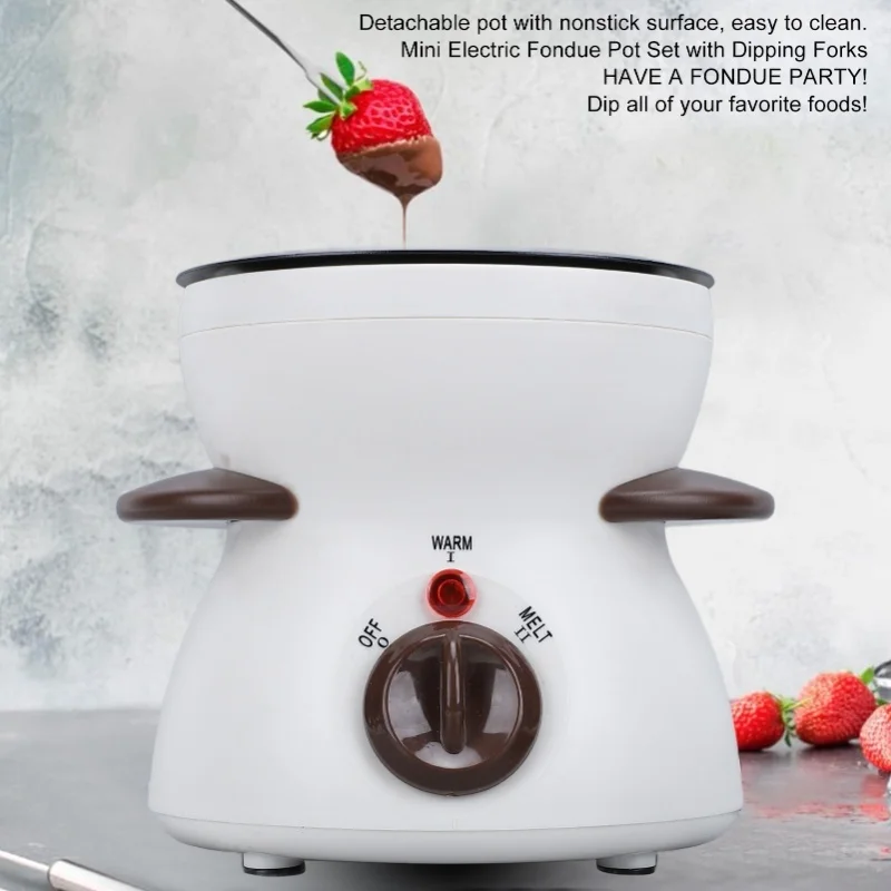 White Mini Electric Fondue Pot With 10 Dipping Forks Melting Chocolate Pot For Caramel Cheese