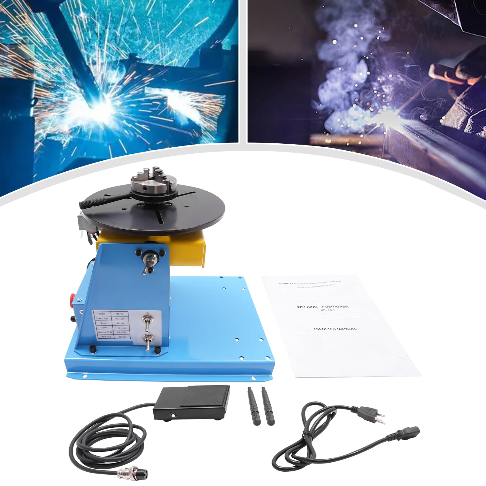 

Small Welding Turntable Positioner Machine 1-12rpm Stepless Speed 0-90° Tilt 3-Jaw Chuck Tool for Flange Tube Welding