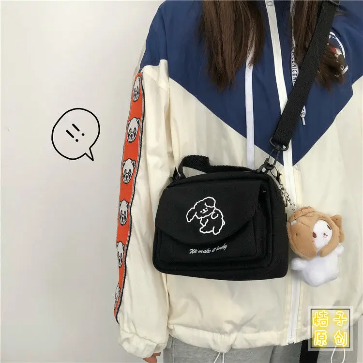 Teenager Frauen Messenger Bags Damen Canvas bedruckt süße kleine quadratische Tasche, Student Mädchen Cartoon Umhängetasche, Handy, Geldbörse – Detail 5