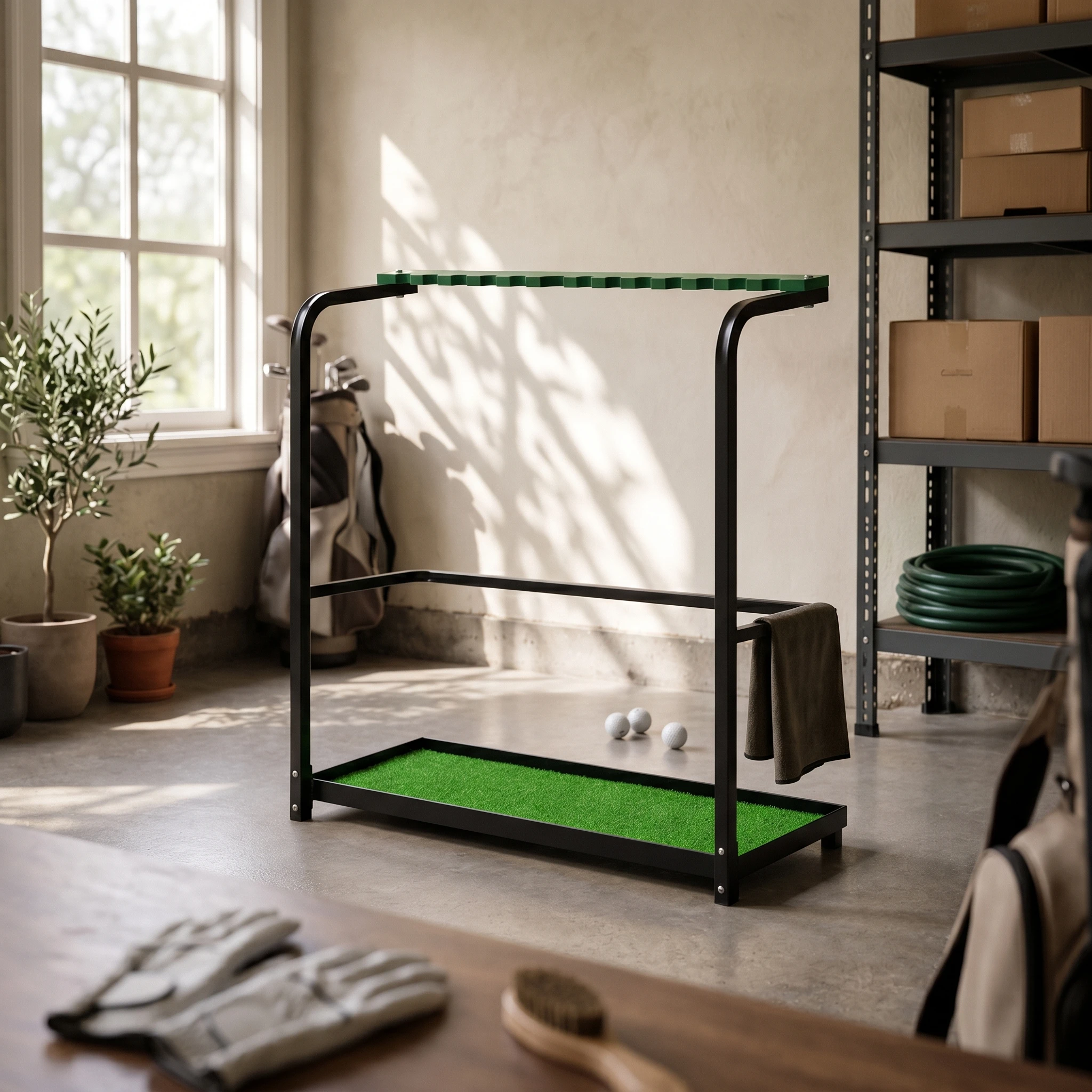 

Golf Club Display Rack Green Turf Golf Club Organizer Rack Open Frame Rectangular for Golfers