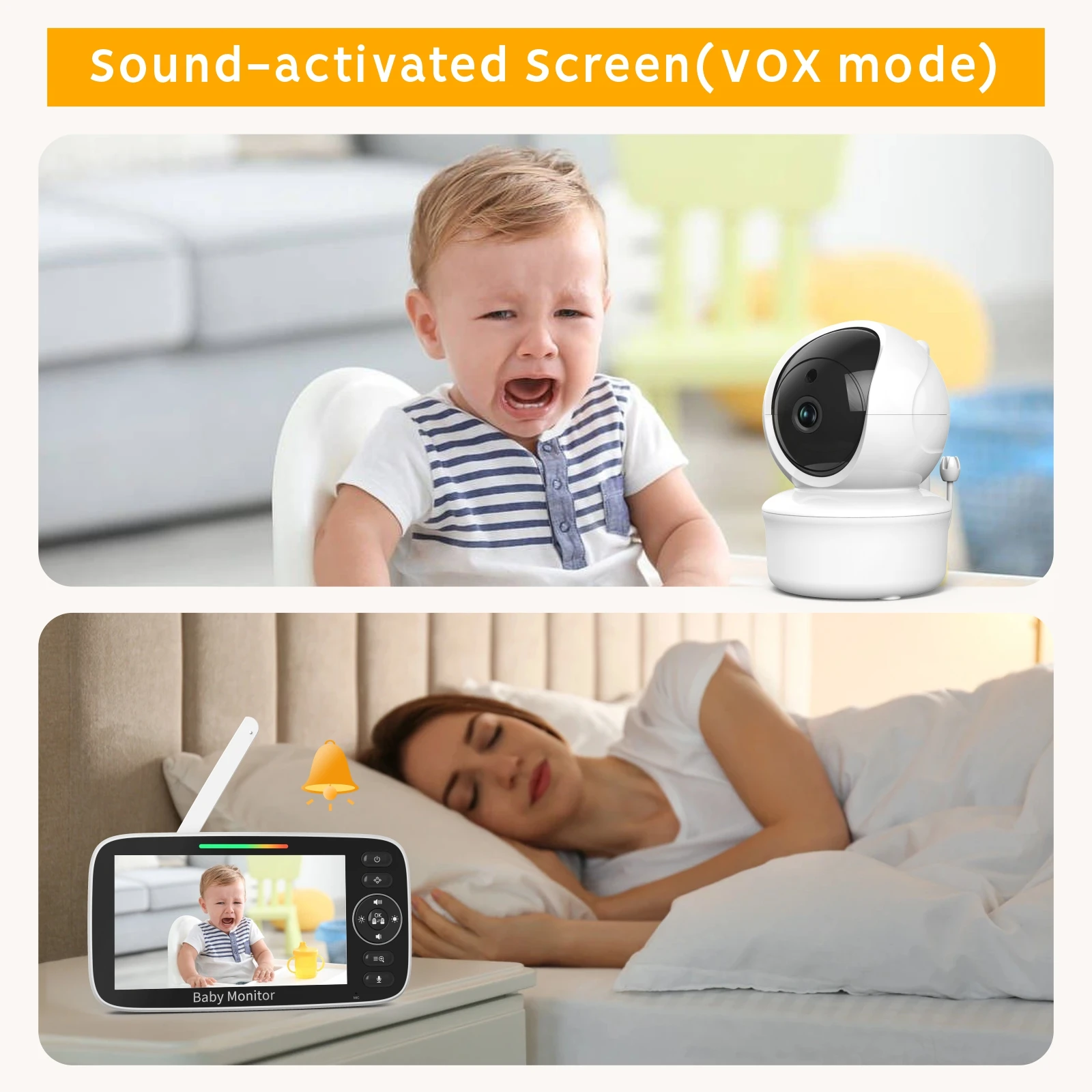 SM530A Baby Monitor Night vision Sound alert Room temperature sensor Lullabies 2-way audio Alarm clock 5 inch Video Baby Monitor