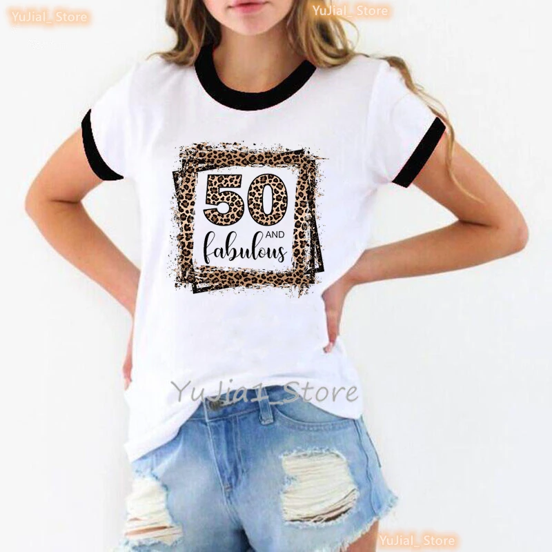 Queen Makes 50 Look Fabulous Graphic Print TShirt Women Leopard Love Birthday Party Quote Mothers Day Tshirt Femme Top wholesale
