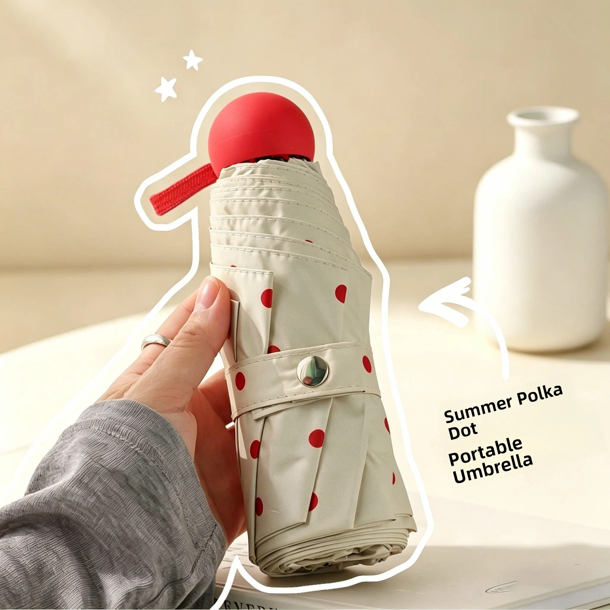 

Portable Outdoor Sunshade Umbrella Women's UV Protection Compact Foldable Sunscreen Umbrella Polka Dot Pocket Rain Umbrella