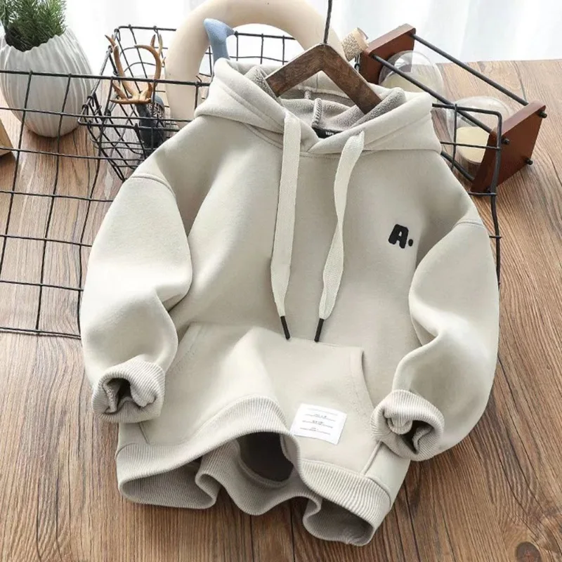 

2025 New Boys' Integrated Fleece-Lined Winter Warm Base Layer Hooded Hoodie - Kids' Warm Winter Top