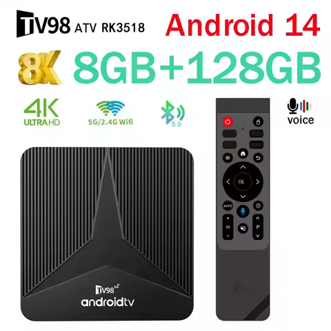 TV98 ATV RK3518 TV Box Smart 4G 5G Wifi6 BT5.0 8K 4K Ultra HD Voice remote Set Top Box Android 14 TV Box 8GB 128GB iptv