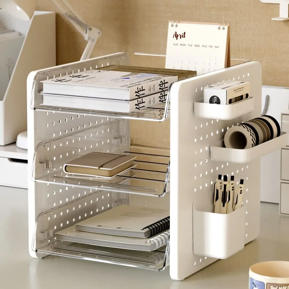 

Creative Bathroom Counter Rack Hollow Plastic Desk Stationery Organizing Box with Hanging Box hook Foldable