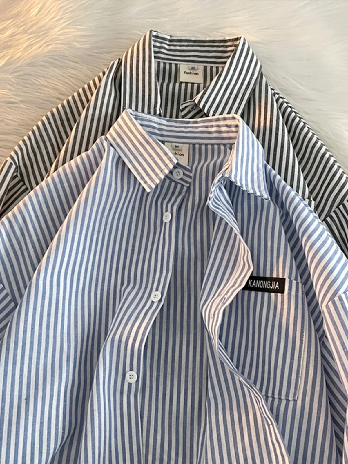 

Casual Stripe Pattern Long Sve Men's irt Youth Faion Korean Sle High Street Spring Autumn Wear for Teenagers