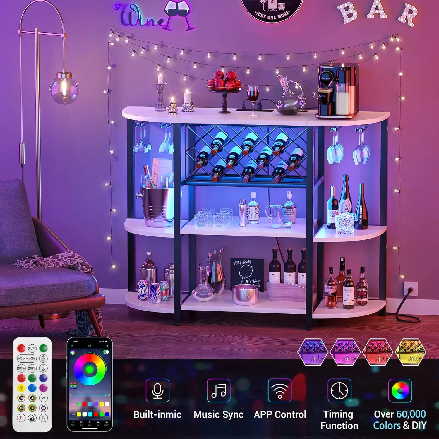 Wein regal Tisch mit LED-Licht und Lagerung, freistehender Boden Bar Schrank