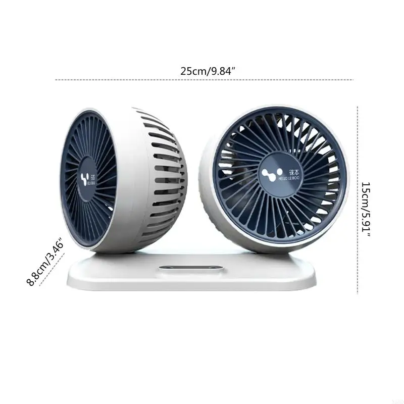 مروحة السيارة التي تعمل بالطاقة USB متعددة الزوايا قابلة للدوران للرأس 3 سرعات لوحة القيادة ABS N58D