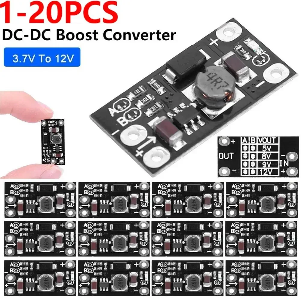 20 peças mini conversor de reforço de impulso 3v 3.2v 3.3v 3.7v 5v 9v para 12v regulador de tensão módulo de placa pcb impulsionador de bateria de lítio