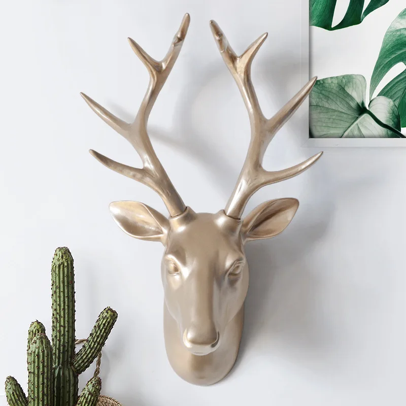 3D Deer Head Wall Art, European American Resin Sculpture, Living Room TV Wall Mount Ornament, Creative Eco Friendly Decor