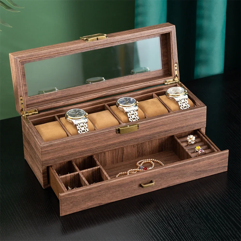 Boîtes de montre en bois de luxe faites à la main, présentoir de montres, porte-bijoux, rangement, évalué pour tenir la montre, nouveau, 6 grilles, 10/12 grilles