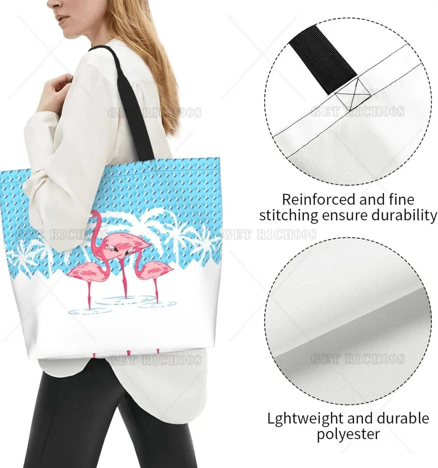 Blue and White Flamingo Coconut Tree Tote Bag Shoulder Bag Handbag Reusable Shopping Travel Grocery Bag Tote Gifts for Women