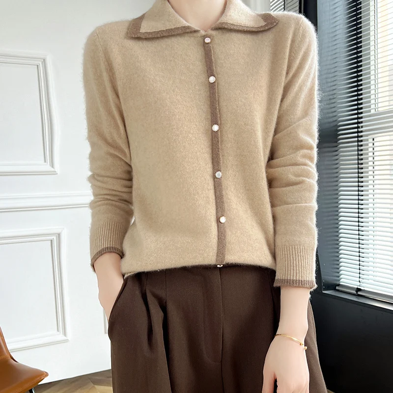 New women's sweaters in autumn and winter 100% merino wool POLO neck thick pullover cardigan fashion luxury solid color long sle