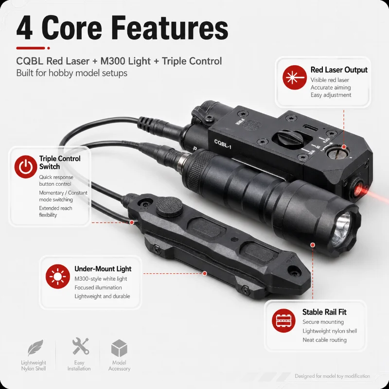 Controllable Red Laser CQBL Positioning Sight Nylon Shell Under Mount Setup for Hobby Model Toy