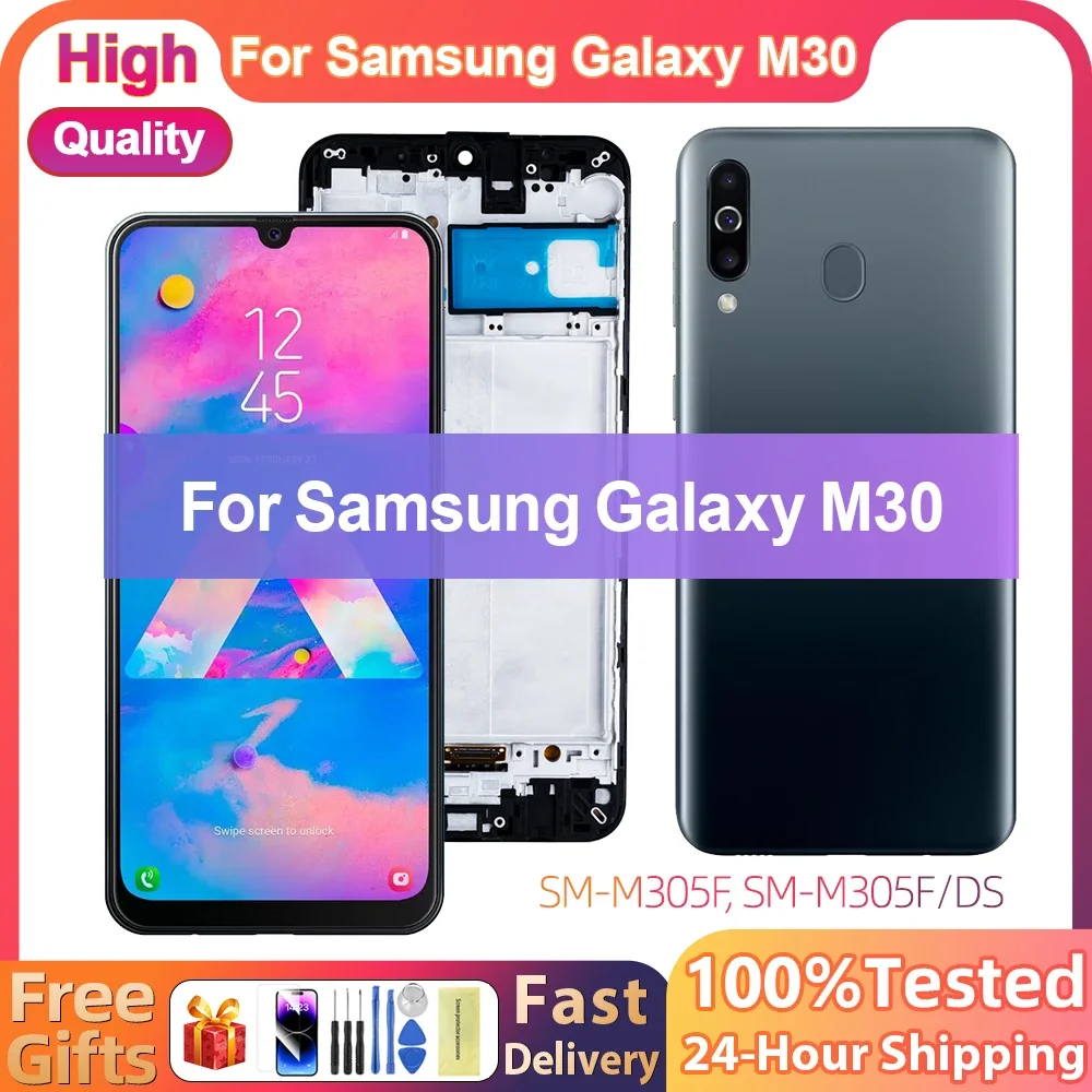 100% Tested For Samsung Galaxy M30 LCD Display Touch Screen Digitizer Assembly with Frame For SM-M305F SM-M305FN SM-M305G SM-M30