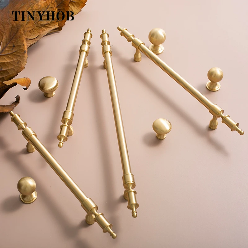 European Style/ Solid Brass Handles For Cabinets and Drawers Kitchen Cabinet Door Knob Furniture Gold Drawer Pull Hardware