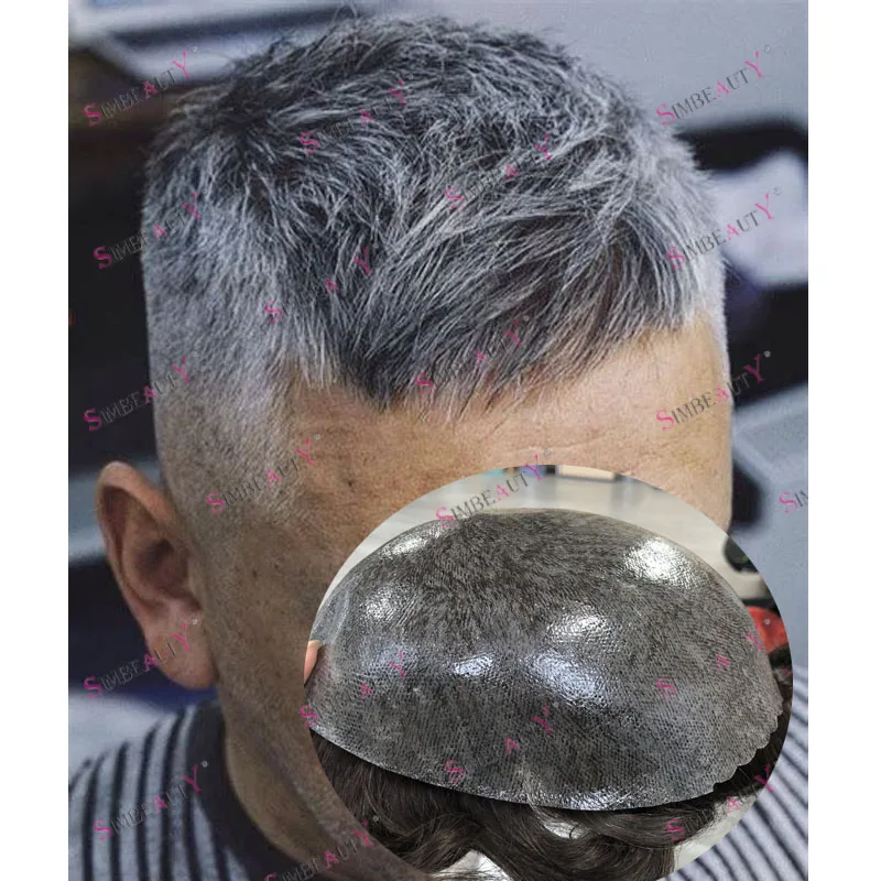 1B80 1B65 1B40 100% Human Hair Toupee with Gray Hair Natural Hairline Cheap Durable Full Skin Base Capillary Prosthesis Man Wig