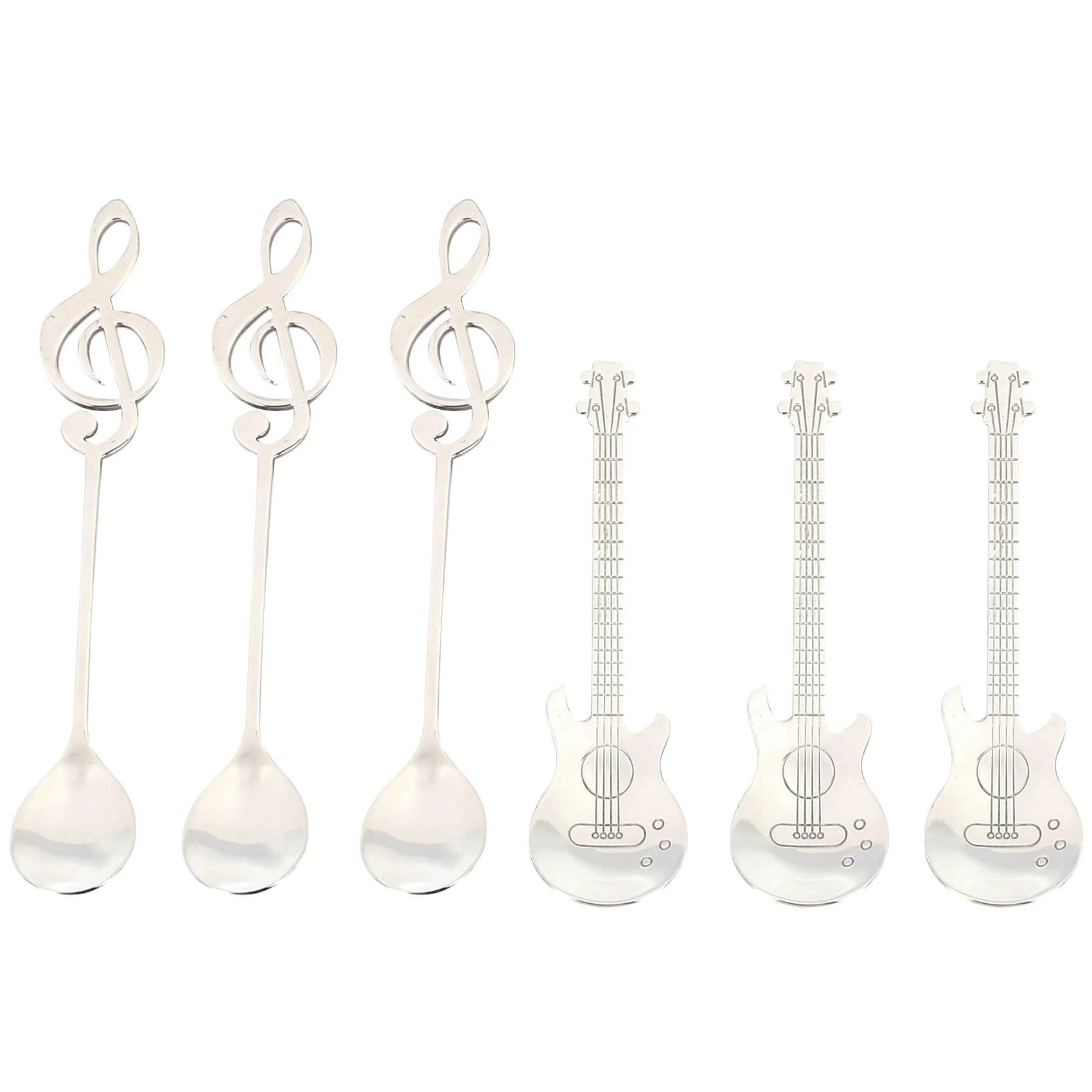 Coffee Spoons,6 Pack Cute Teaspoons Stainless Steel Staff Musical Notation Shaped (3 Music Note +3 Guitar)