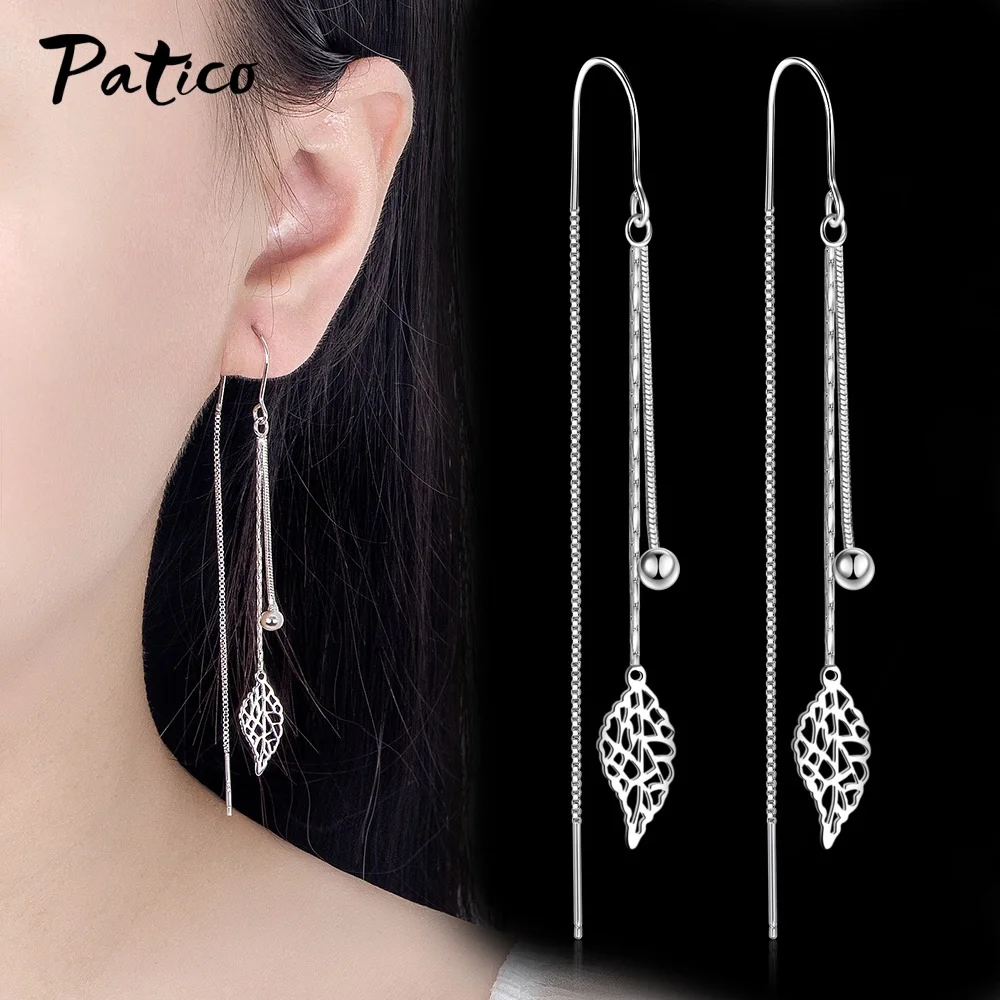 Genuin 925 Sterling Silver Trendy Leaf Design Drop Earrings For Women Girls Wedding Engagement Anniversary Gift Fashion Jewelry