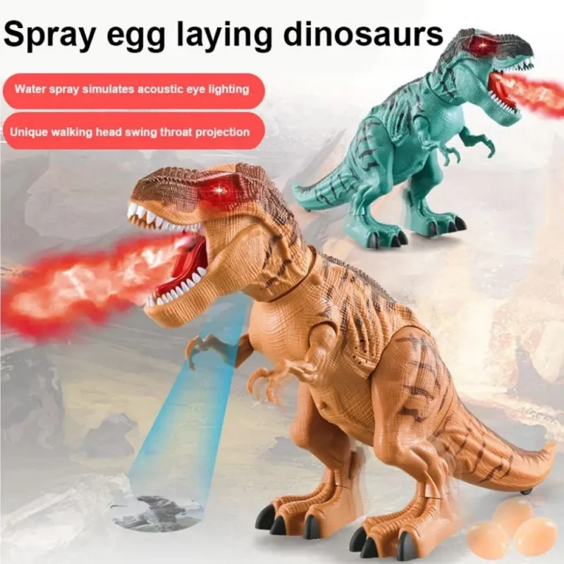 

Children Electric Dinosaur Tyrannosaurus Rex Walking Spray Lay Egg Light Sound Simulation Animal Dinosaur Model Toy For Children