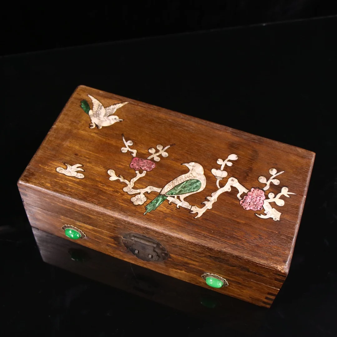

Rosewood inlaid shell gemstone jewelry box.