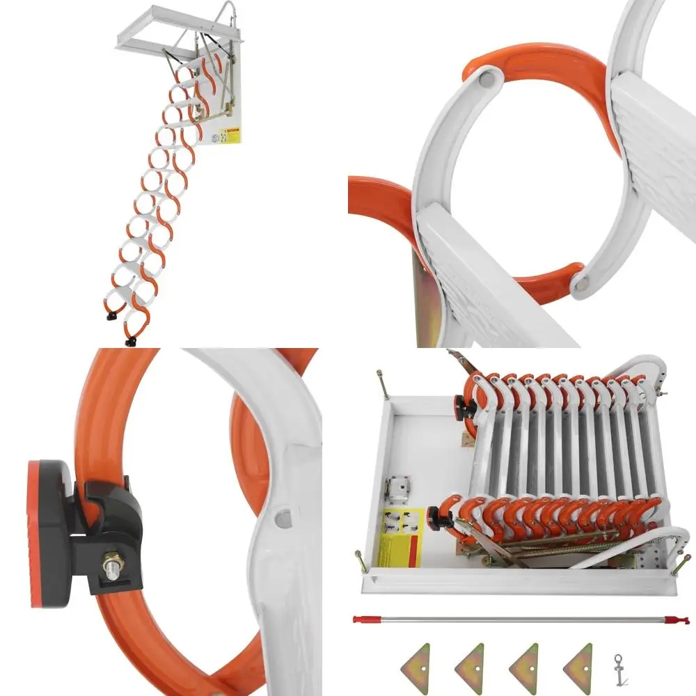 سلم عطلي عالي التحمل ذو 11 خطوة بسعة 661 رطلاً، نظام سحب قابل للطي بطول 9 أقدام، هيكل من سبائك الصلب للوصول العلوي