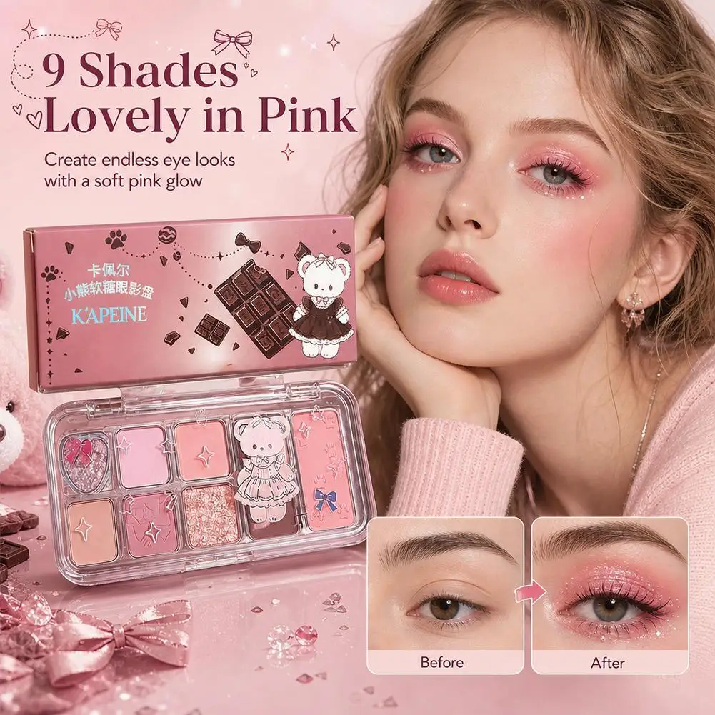 9 Color Bear Eye Shadow Facial Comprehensive Plate Versatile Matte Pearl Light Large Ground Color Daily Eye Shadow Plate 8g 2026